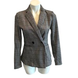 Lovetree Plaid Blazer Size Small Gray Black Check Stretch Double Breasted Look